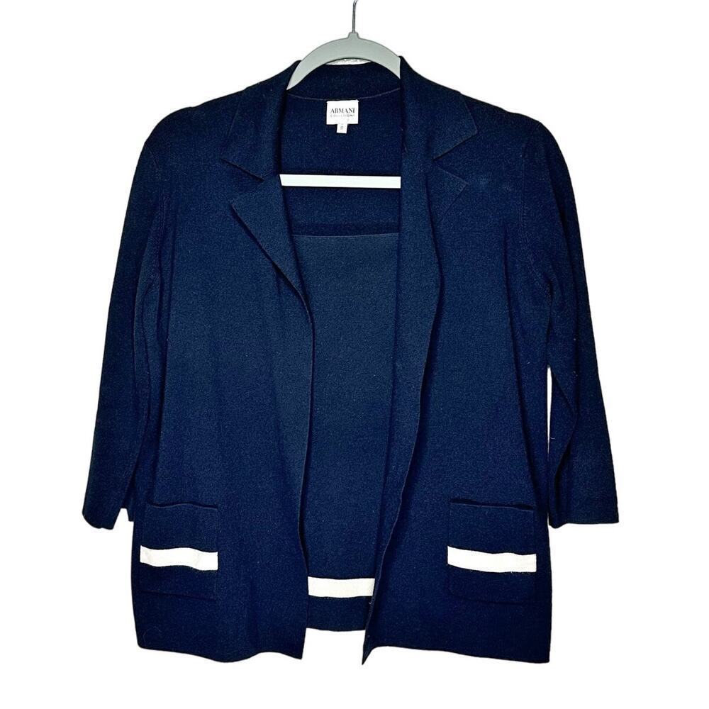 Armani Collezioni Women Silk Blend Long Sleeves Basic Cardigan Top Navy Blue 12
